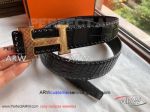 Perfect Replica Hermes Carve Gold Buckle Black Crocodile Belt